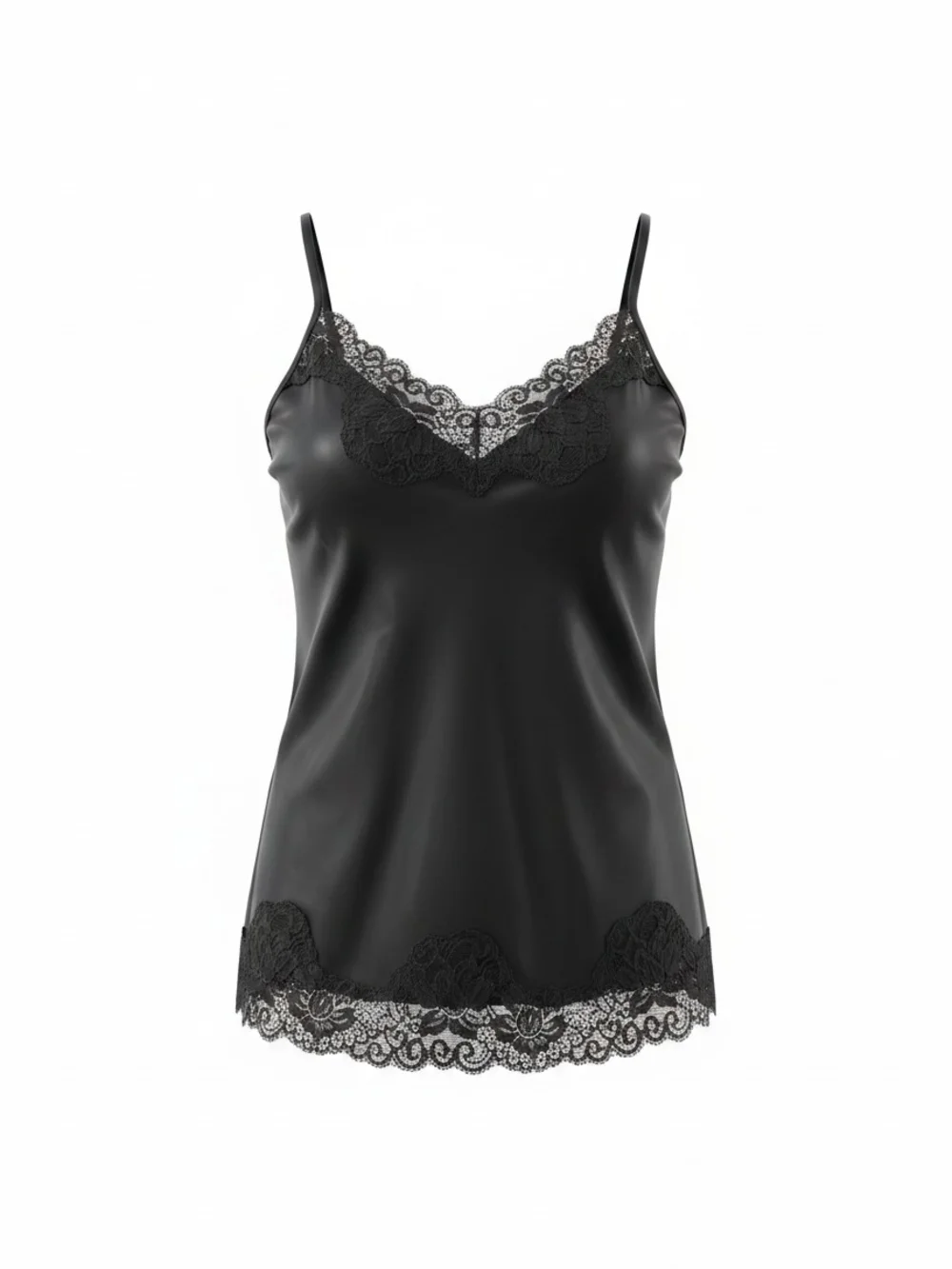 Limited Black Lace Trim Satin Camisole - Women Intimates Small